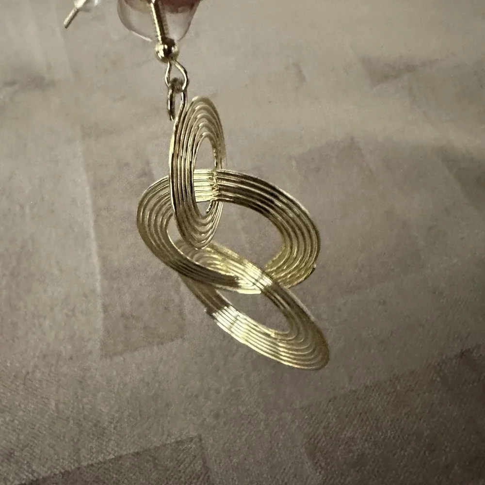 Gold Tone Triple Circle Dangle‎ Earrings Womens 3 Inch Geometric Statement Boho